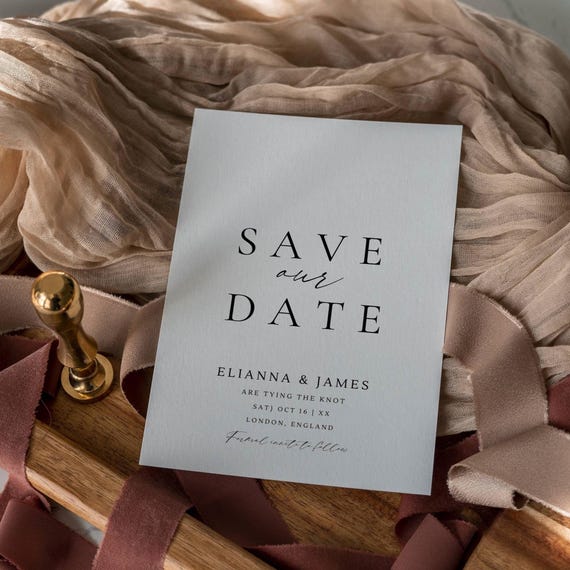 Minimal Save Our Date Invitation Digital Download, Modern Save The Date Invite Card Template, Wedding Announcement Invitation Canva -AT14