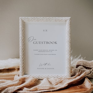 Minimal Guestbook Sign Digital Download, Modern Wedding Guest Book Table Sign, Monogram Guestbook Printable, Custom Reception Signage AT10