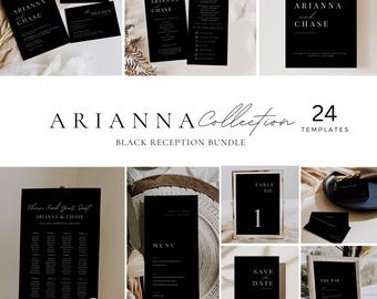 Black Wedding Reception Bundle, Modern Wedding Signs Package, Ultimate Wedding Day Stationery Bundle, Black and White Signage Editable AT04