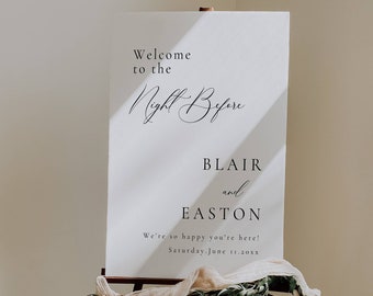 Wedding Rehearsal Dinner Sign Night, The Night Before Rehearsal Dinner Poster, Modern Welcome Sign Template, Editable Wedding Signage AT10