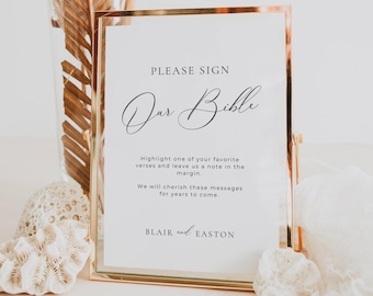 Wedding Guest Book Bible Sign, Minimal Bible Verse Sign Template, Please Sign Our Guest Book, Christian Wedding Signs Editable - AT10