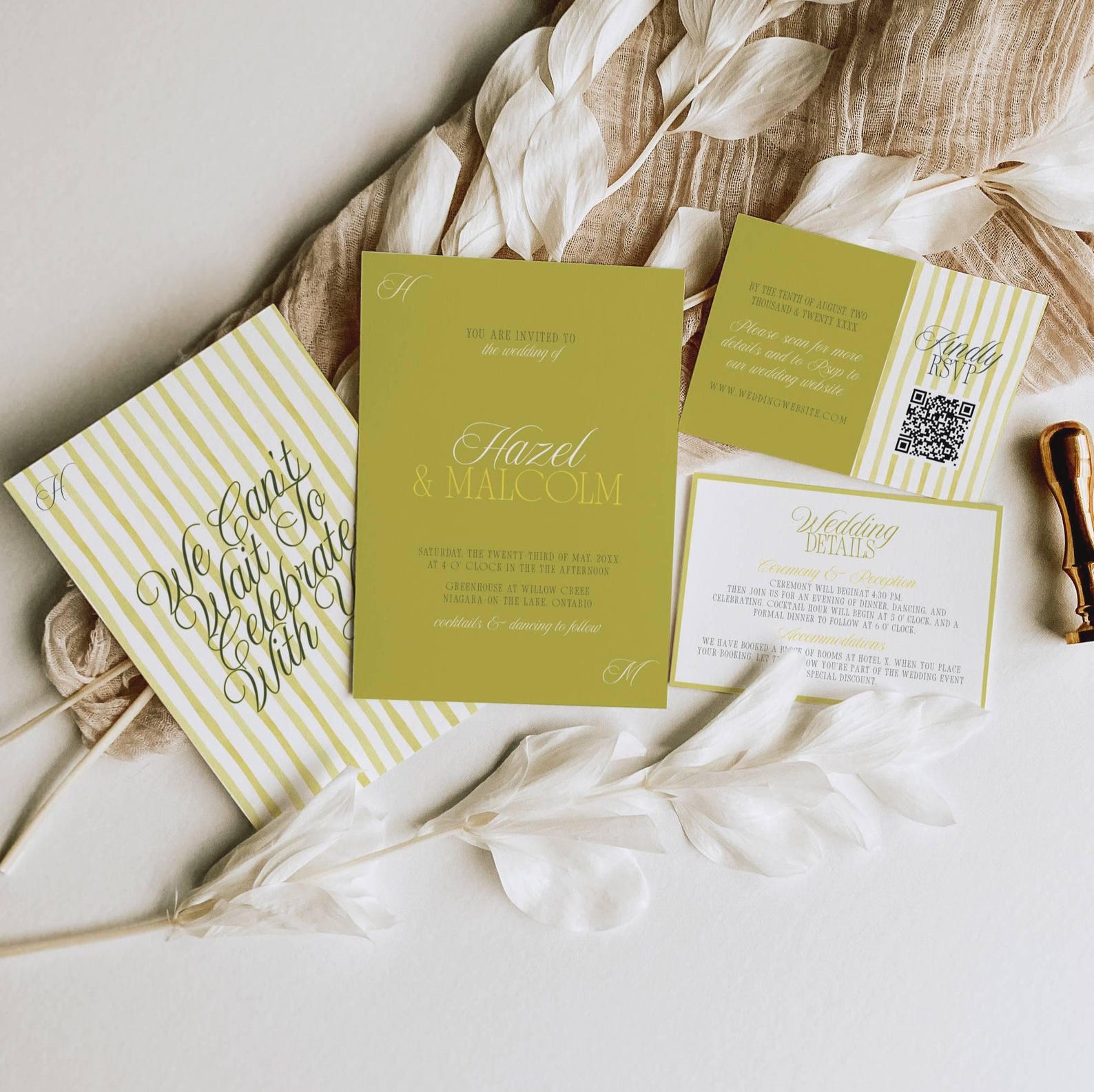 Retro Striped Wedding Template Bundle, Island Citrus Invitation Set ...