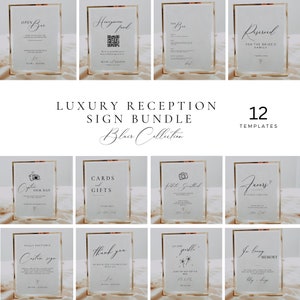 Wedding Reception Signs Templates Bundle, Minimalist Wedding Sign Package, Modern Script Custom Sign Canva EDITABLE Table Signage Decor AT10
