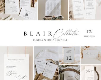 Hochzeitsempfang Bundle Canva, minimalistische Hochzeit Briefpapier Paket Vorlage, bearbeitbare Empfangstischschilder, Hochzeitssignage Bundle AT10