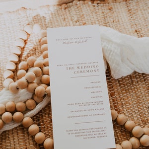 Programa de boda boho DESCARGA INSTANTE, Itinerario de ceremonia de boda moderna, Plantilla de orden de servicio, Programa de iglesia, Texto terracota AT03
