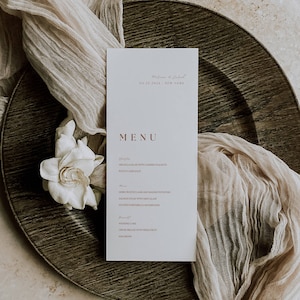 Modèle de Menu de mariage bohème TÉLÉCHARGEMENT IMMÉDIAT | Menu imprimable du dîner de réception bohème | Modèle de menu en terre cuite et blanc | Rustique | AT03