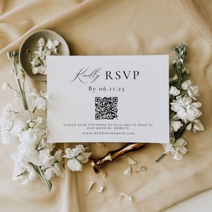 Rsvp Qr Code Card, Minimalist Wedding Online Reply Card, Modern Wedding Website Card, Elegant Script Response Insert, Editable Template AT10