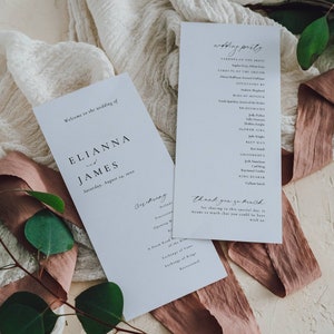 Modello Canva per programma di cerimonie nuziali eleganti, scheda di servizio modificabile con ordine minimo di servizi, download di programma per matrimoni moderni -AT14
