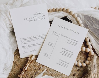 Welcome Bag Note Wedding, Wedding Weekend Itinerary and Guide, Wedding Event Card Template, We're So Glad You're Here, Weekend Timeline AT14