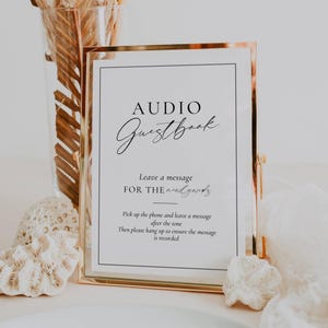 Audio Guestbook Wedding Sign, Telephone Guestbook Sign Template, Phone Voicemail Wedding Sign, Unique Guest book Sign Canva Download AT14