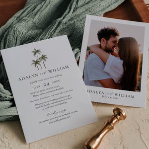 Destination Wedding Invitation Mexico, Caribbean Wedding Invite Digital, Beach Wedding Card Template, Tropical Invitation with Photo AT23
