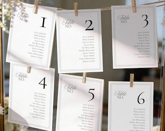 Classic Mirror Seating Cards, Printable Wedding Seating Chart Cards, Table Numbers Templates 4x6 & 5x7 AT39