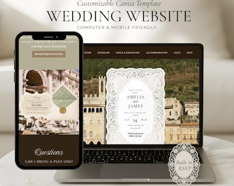 Moody Wedding Website Template With RSVP, Editable Romantic Canva Site, Vintage Lace Digital Invitation