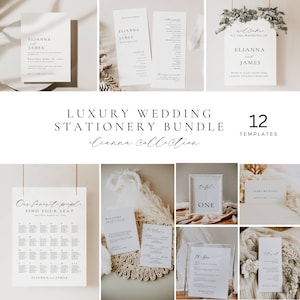 Modern Wedding Reception Bundle Template Canva, Wedding Stationery and Reception Sign Bundle, Romantic Wedding Suite Template Package -AT14