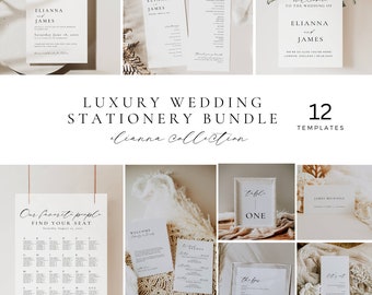 Modern Wedding Reception Bundle Template Canva, Wedding Stationery and Reception Sign Bundle, Romantic Wedding Suite Template Package -AT14