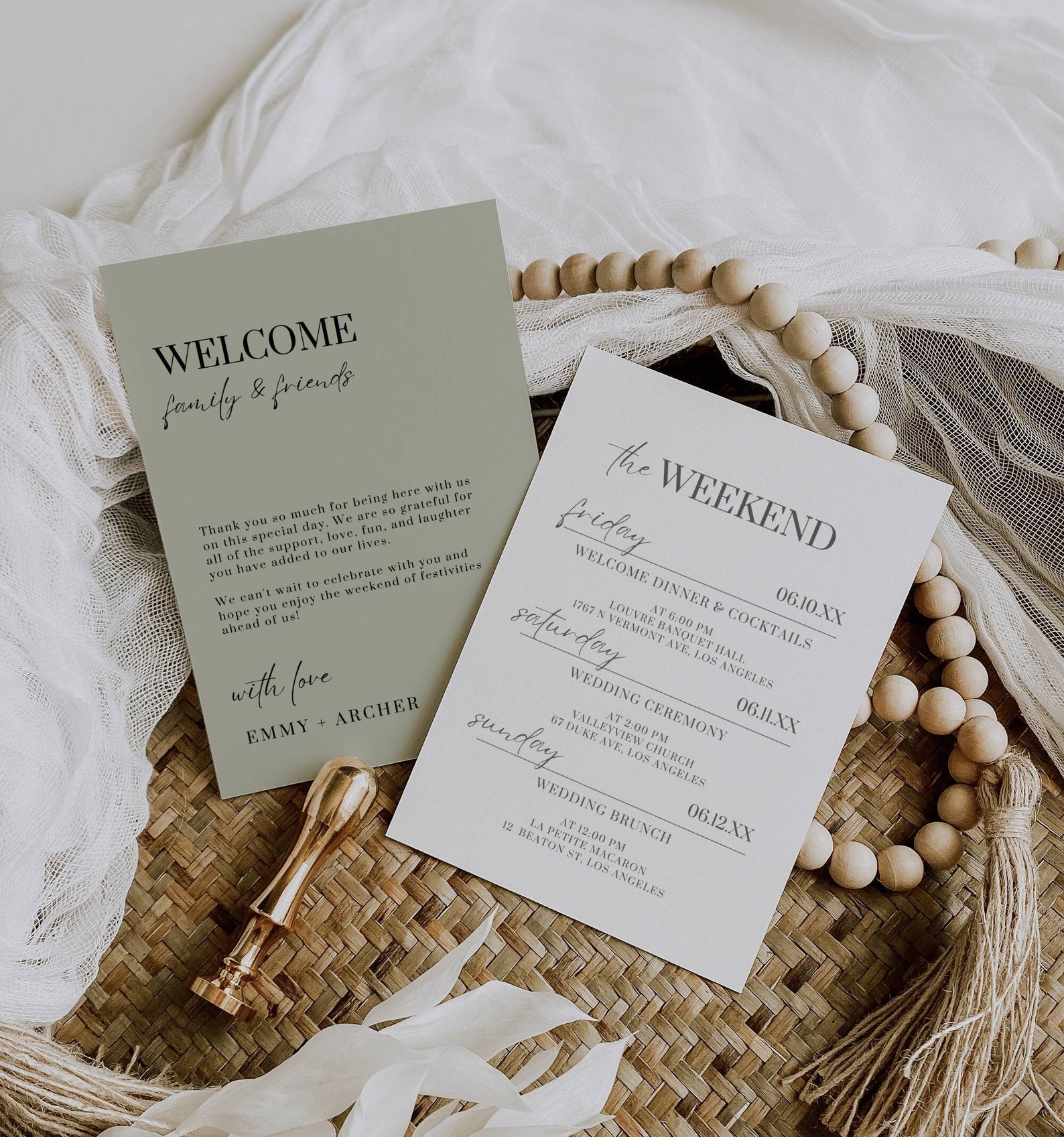 Sage Wedding Weekend Itinerary Template, Green Order of Events Guide ...