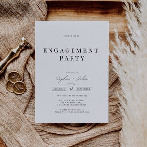 Téléchargement simple d'invitation de fête de fiançailles, carte d'invitation minimale de faire-part de mariage, modèle de toile d'invitations de fiançailles modernes-AT02