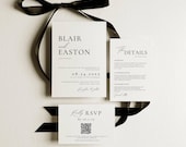 Minimalist Wedding Invitation Bundle Qr Code, Minimal Invitation Template Set, Modern Invite Suite, Elegant Online Rsvp, Details Card AT10