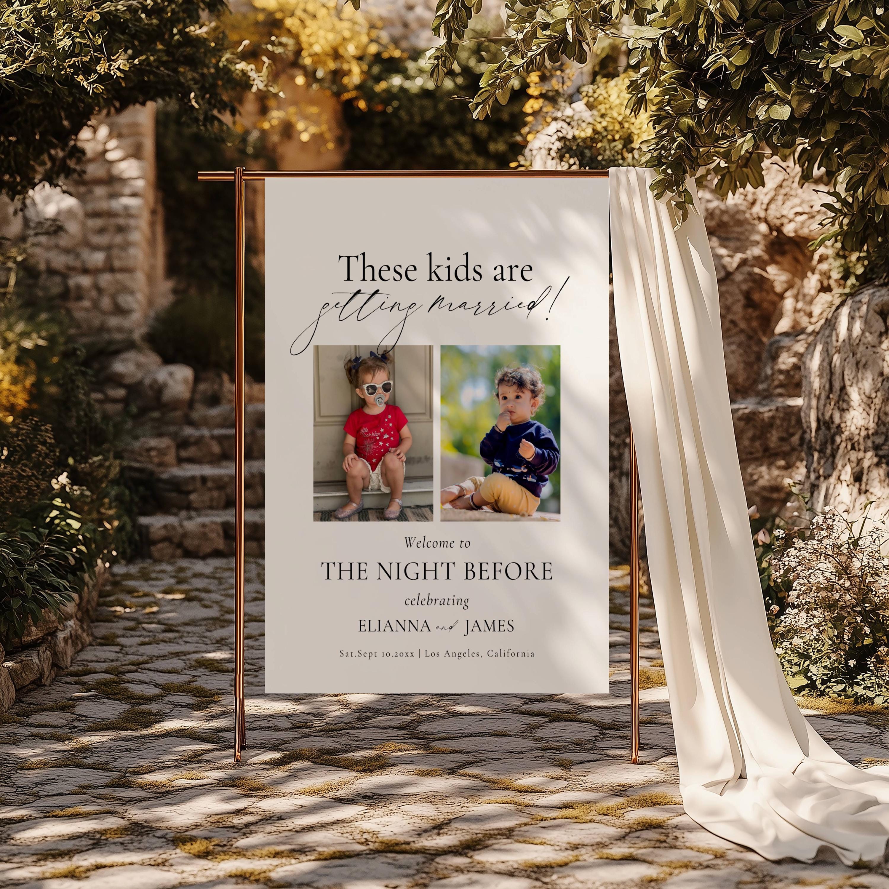 These Kids Are Getting Married Welcome sign, The Night Before Wedding Sign, Photo Rehearsal Dinner Sign Template, Engagement Party Sign AT10