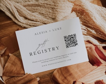 Qr Code Gift Registry Card, Bridal Shower Registry Card, Minimalist Wedding Insert, Modern Newlyweds Gift, Editable Invite Template  AT01