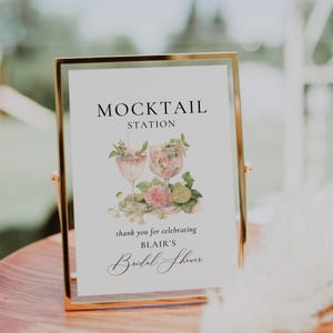 Mocktails Bar Sign, Bridal Shower Cocktail Sign, Signature Drink Menu Template, Non Alcoholic Bar Menu, Wedding Mocktail Station Poster AT10