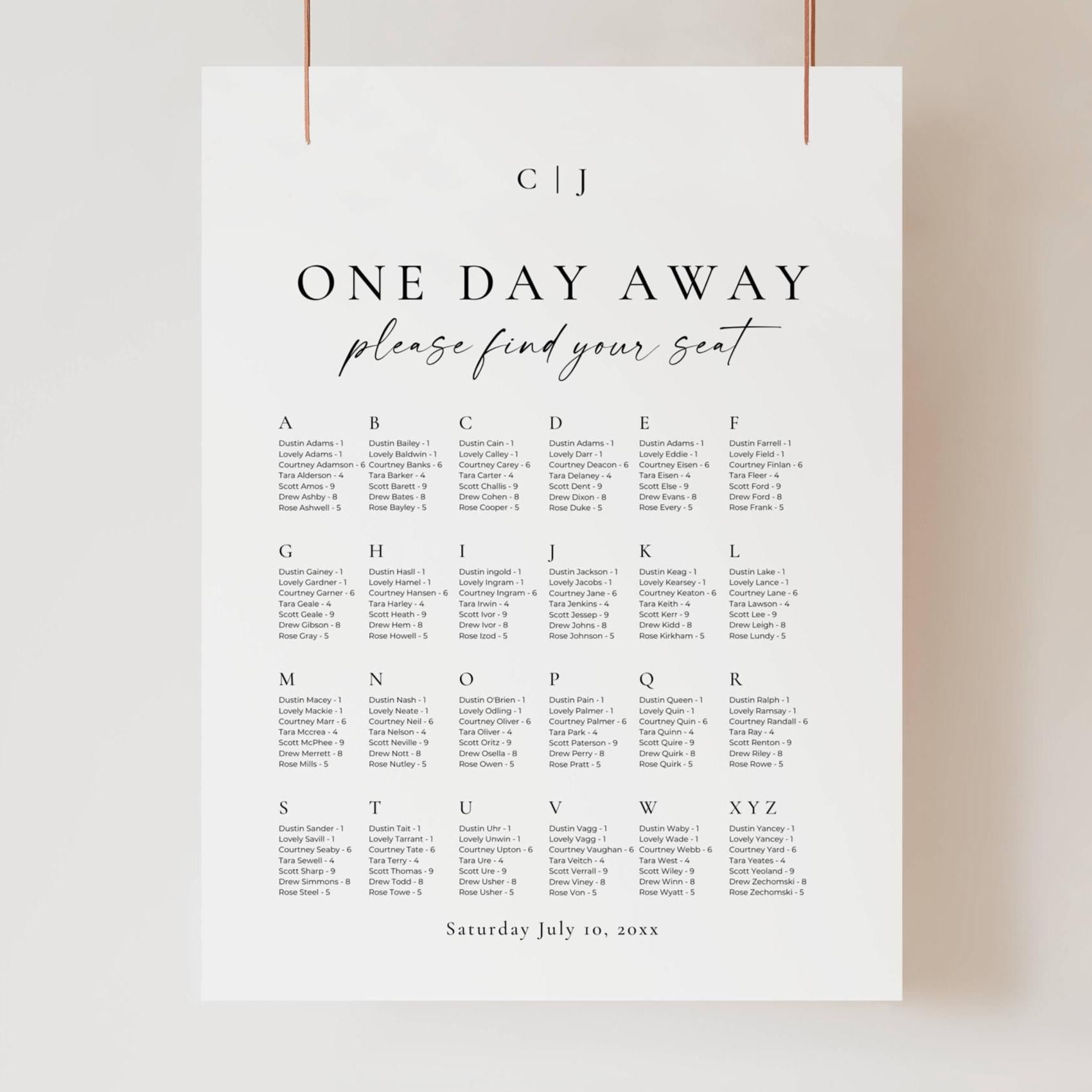 Rehearsal Dinner Seating Chart Sign, Wedding Rehearsal Seating Plan