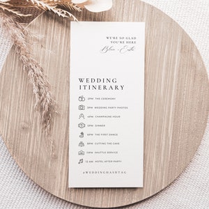 Minimalistische Hochzeitsplaner, Hochzeitsplaner mit Symbolen, druckbare Karte mit der Reihenfolge der Ereignisse, Hochzeitsprogramm-Menü-Download AT10