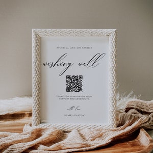 Wishing Well Sign Wedding Template, Modern Wishing Well Qr Code Sign, Minimal Honeymoon Fund Sign, Printable Venmo Cash Gift Table Sign AT10
