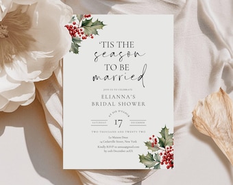 Tis The Season To Be Married Bridal Shower Invitation, Christmas Shower Invitation Template, Holiday Bridal Invite Digital - AT21
