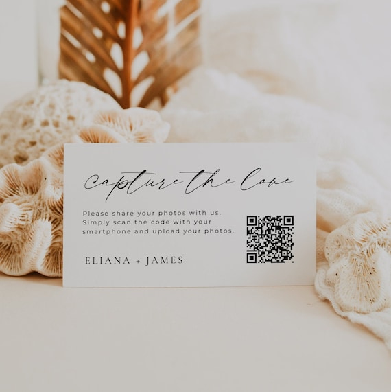 Capture The Love Wedding Qr Code Card, Qr Code to a Photo Album, Share the Love Wedding Photos Sign, Wedding Enclosure Template 2 Sizes AT14