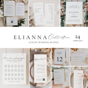 Pacote de placas de casamento e recepção, pacote de modelos de sinalização de luxo, pacote de papelaria elegante editável, placas faça você mesmo para o dia do casamento - AT14