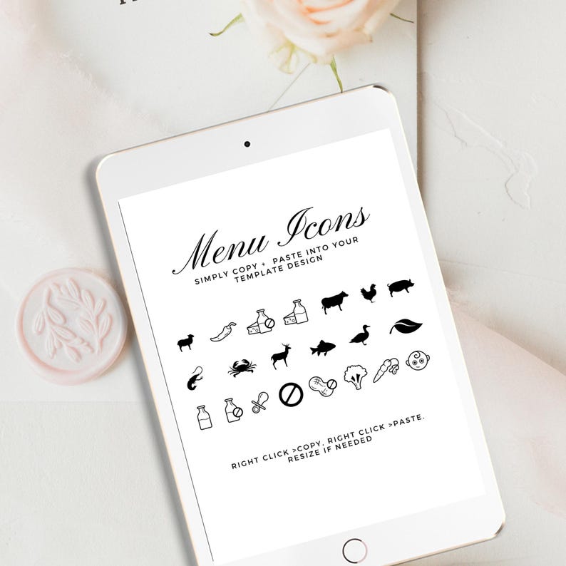 Menu Indicator Letters Place Card With Meal Indicator, Name Card & Meal Choice Icons, Wedding ...