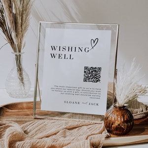 Qr Code Hochzeit Wunsch gut Vorlage, Hochzeit Flitterwochen Fund druckbare Schild, moderne Karte und Geschenke Schild, Venmo Geschenk Schild Download AT05