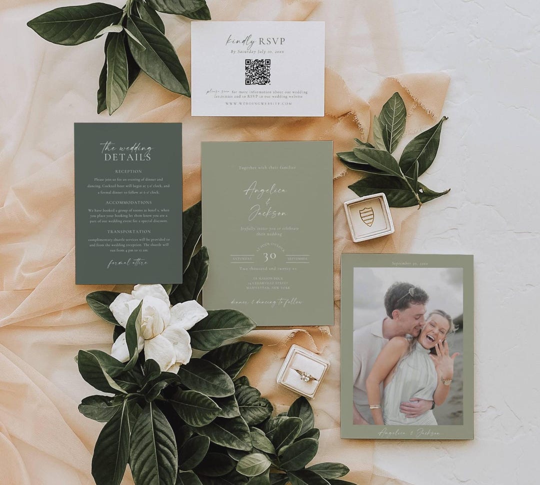 Wedding Invitation Suite Sage, Minimalist Invitation Template With ...