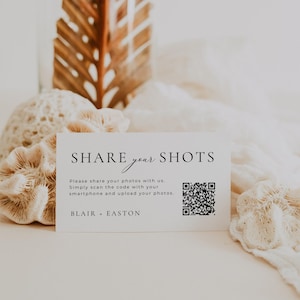 Qr Code to a Photo Album, Share Your Shots QR Code Sign, Share the Love Wedding Sign, Capture the Love Business Card, Canva Template AT10