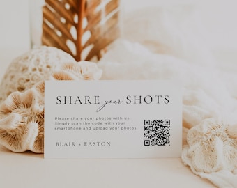 Qr Code to a Photo Album, Share Your Shots QR Code Sign, Share the Love Wedding Sign, Capture the Love Business Card, Canva Template AT10