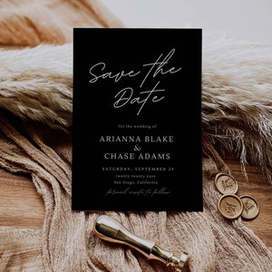 Schwarz Weiß Save the Date Invited Digital Download, Moderne Save the Date Hochzeitskarten, Minimale schwarze Hochzeitseinladung Vorlage - AT04