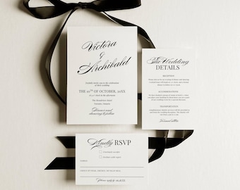 Old Money Wedding Invitation Suite, Printable Calligraphy Stationery Bundle, Editable Templates AT26
