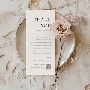 Wedding Thank You Card with Qr Code, Welcome and Thank You Note Template, Thank You Menu Napkin Note, QR Code Wedding Photo Share Card AT10