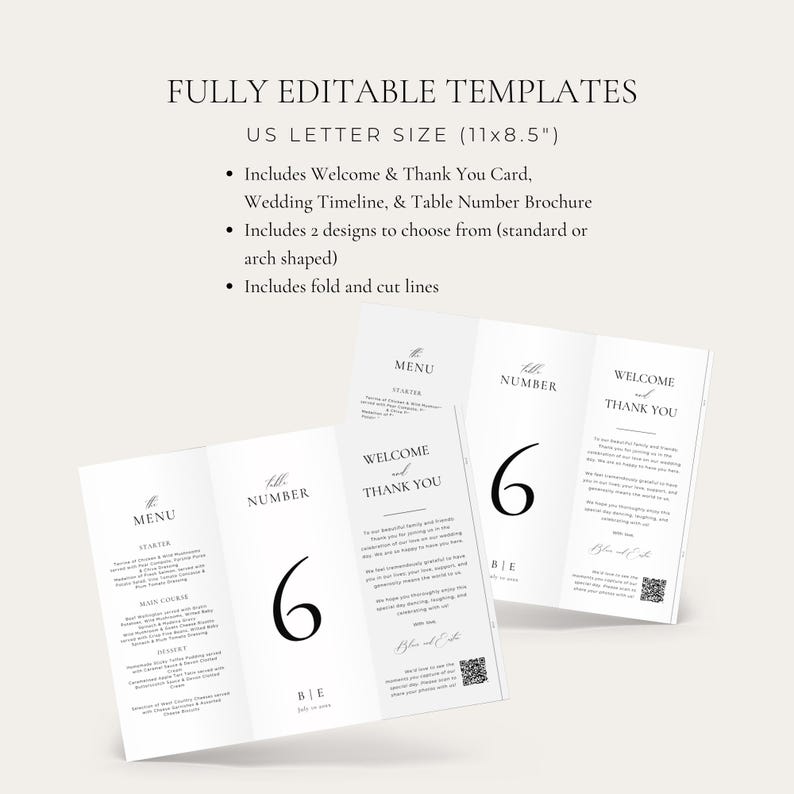 Trifold Wedding Menu, Triangle Table Number Stand, Dinner Menu Brochure ...