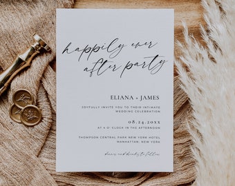 Happily Ever After Party Invitation, Wedding Reception Only Invitation, Intimate Wedding Invitation, Elopement Announcement Template AT14