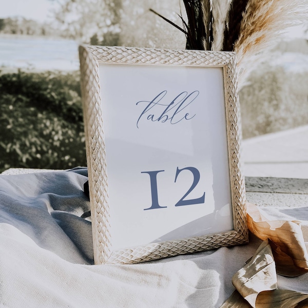 Dusty Blue Wedding Table Numbers, Light Blue Table Number Sign Template, French Blue Table Card Signage, Editable Reception Decor Sign AT09