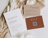 Rust Wedding Invite Set Template, Terracotta Wedding Invitation Bundle, Boho Wedding Invite Suite With Qr Code Download AT03