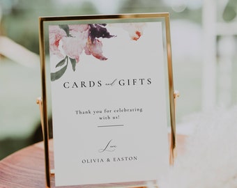 Cards and Gifts Sign Wedding Floral, Gifts Table Sign Template, Wildflower Wedding Sign Digital, Minimalist Garden Reception Signage AT15