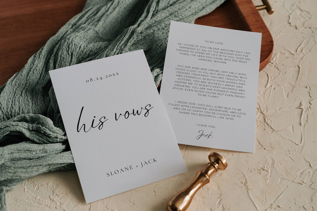 His Wedding Wows Template, Wedding Vow Template for Him, Modern