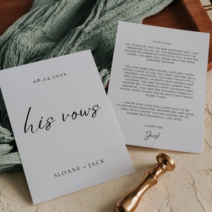 Su plantilla de boda Wows, plantilla de voto de boda para él, votos de ceremonia moderna, tarjeta de votos de matrimonio personalizada, votos editables de novia y novio AT05