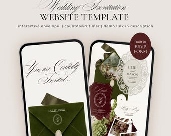 Burgundy & Olive Green Wedding Website Template, Old Money Canva Wedding Site with RSVP Form, Countdown Timer, Editable Digital Invitation