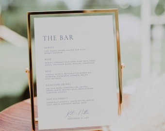 Menù del bar Dusty Blue, cartello da bar per matrimoni stampabile, menù del bar French Blue, cartello per bevande con firma modificabile, cartello da tavolo digitale da scaricare AT09