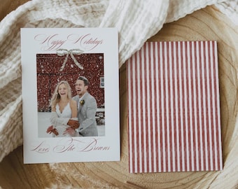 Newlywed Christmas Photo Card, Happy Holidays Stripe Card Template, First Christmas Married, Digital Download