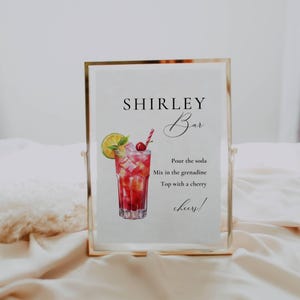 Shirley Bar Sign, Mocktails Menu Template, Bridal Shower Drink Menu, Non Alcoholic Recipe Sign, Wedding Mocktail Station Poster AT10